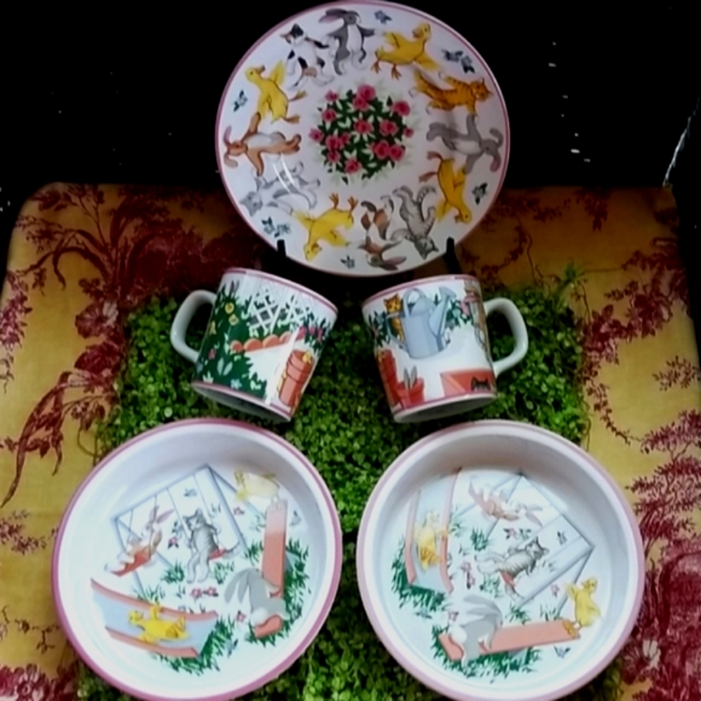 Vtg TIFFANY & Co. 1992 Animals GENDER Neutral Dishes PLAYGROUND 5 PC Set MINT EC - Picture 14 of 14